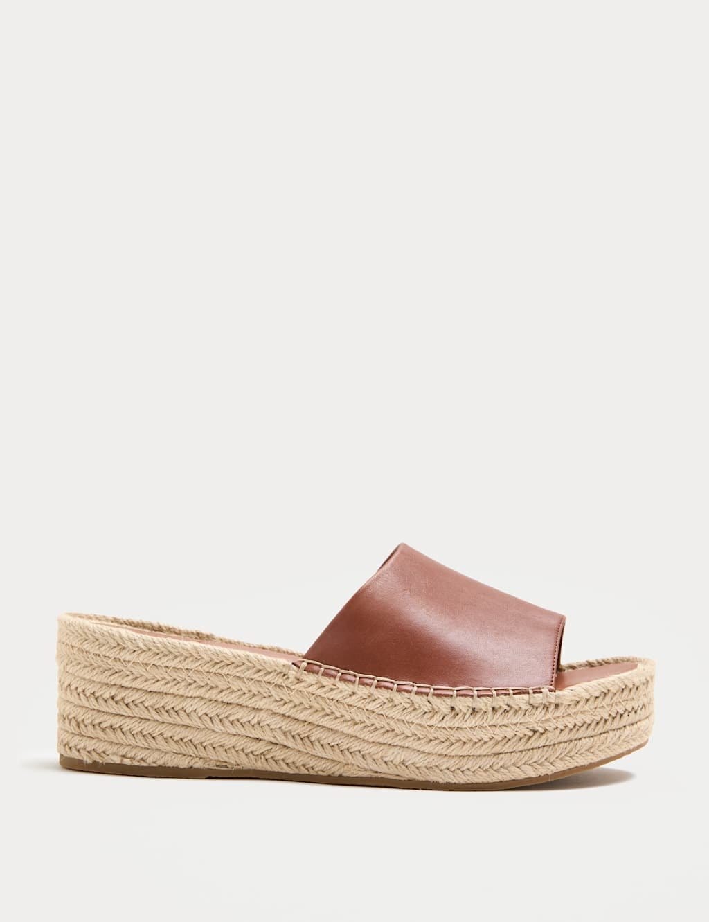 Marks & Spencer M&S Leather Flatform Espadrille Mules Tan - 1