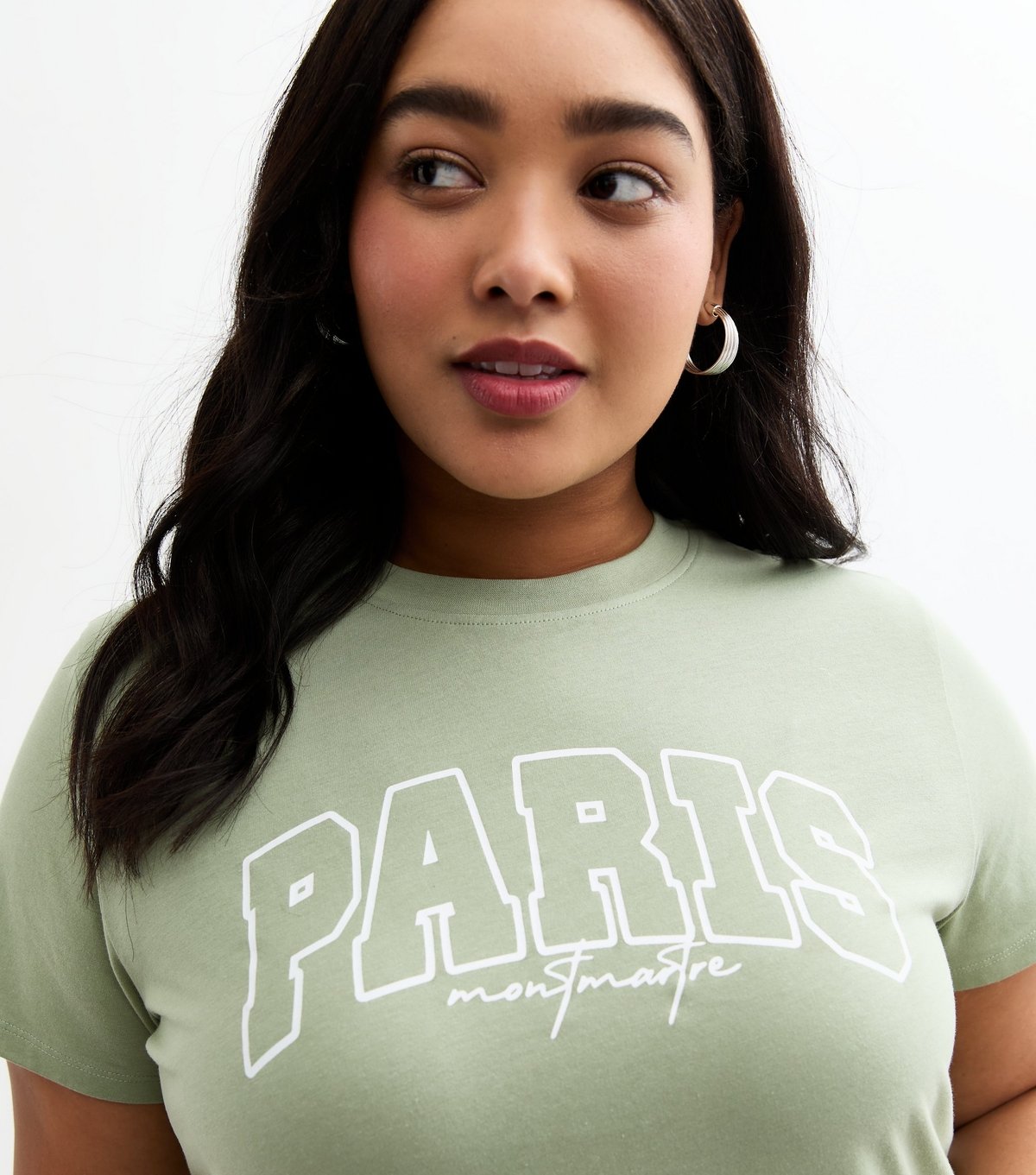 New Look Women's Plus Size Khaki Green Paris Printed T-Shirt Curves New Look - 2