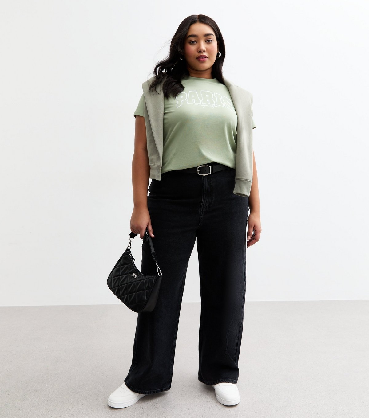 New Look Women's Plus Size Khaki Green Paris Printed T-Shirt Curves New Look - 3