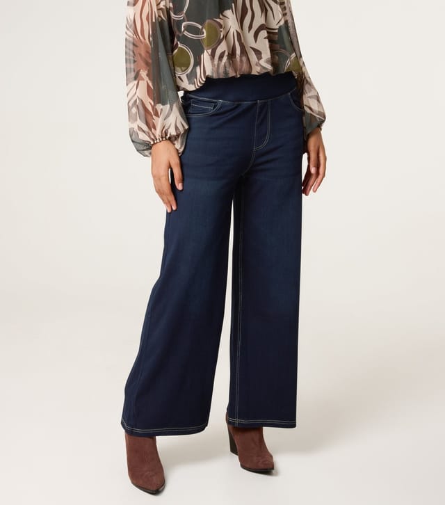 Blue Vanilla Women's Dark Blue Elasticated Waist Jeans Blue Vanilla New Look - 2