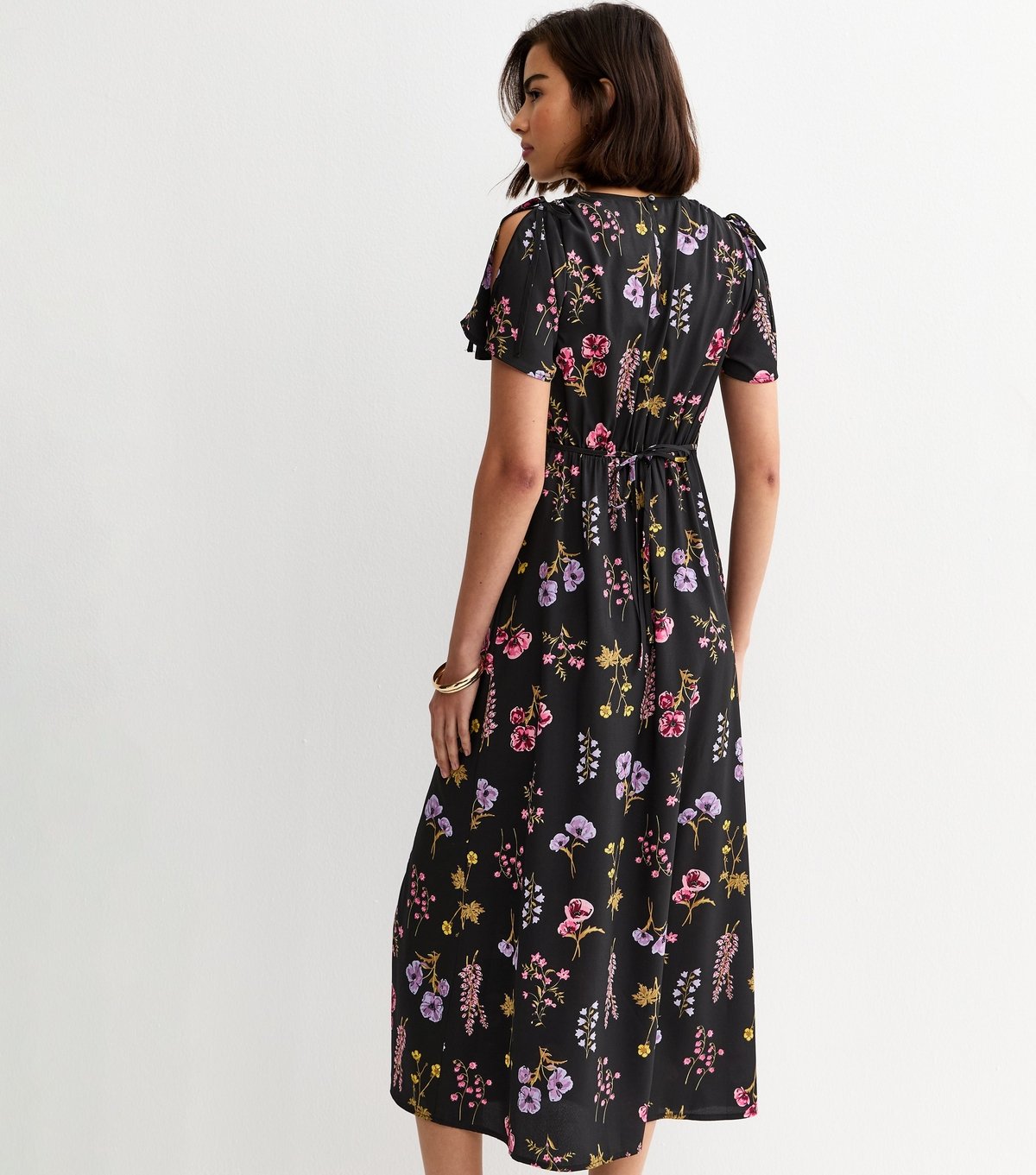New Look Women's Black Floral Flutter Sleeve Midi Dress New Look - 4