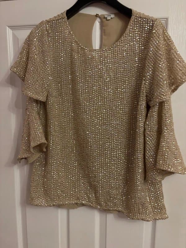 River Island River island. Gold sequin ruffle top wedding party holiday 12 same day post