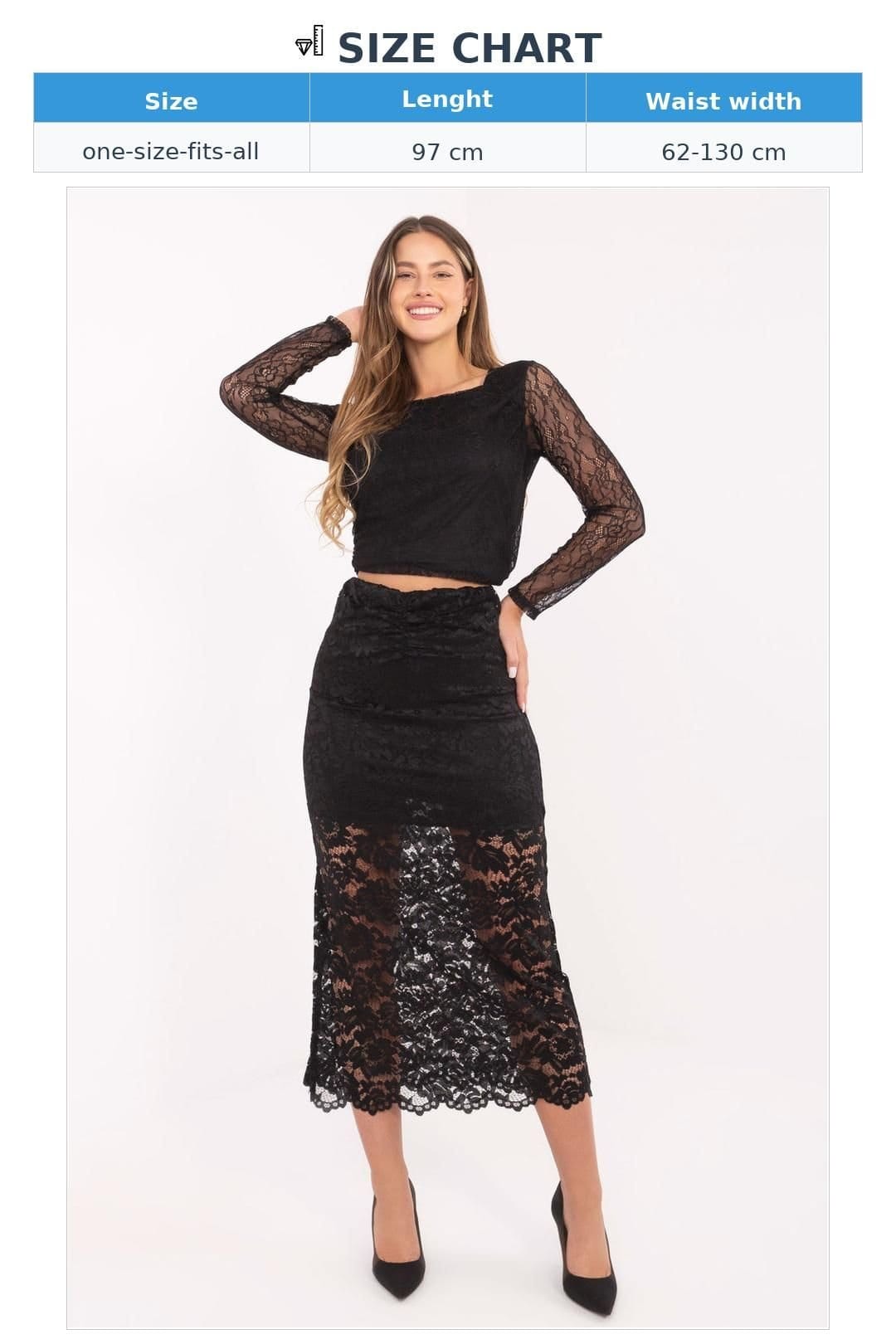 Love Lace Love Lace Women's Midi Stretch Lace Skirt with Elastic Waist in Black - 4