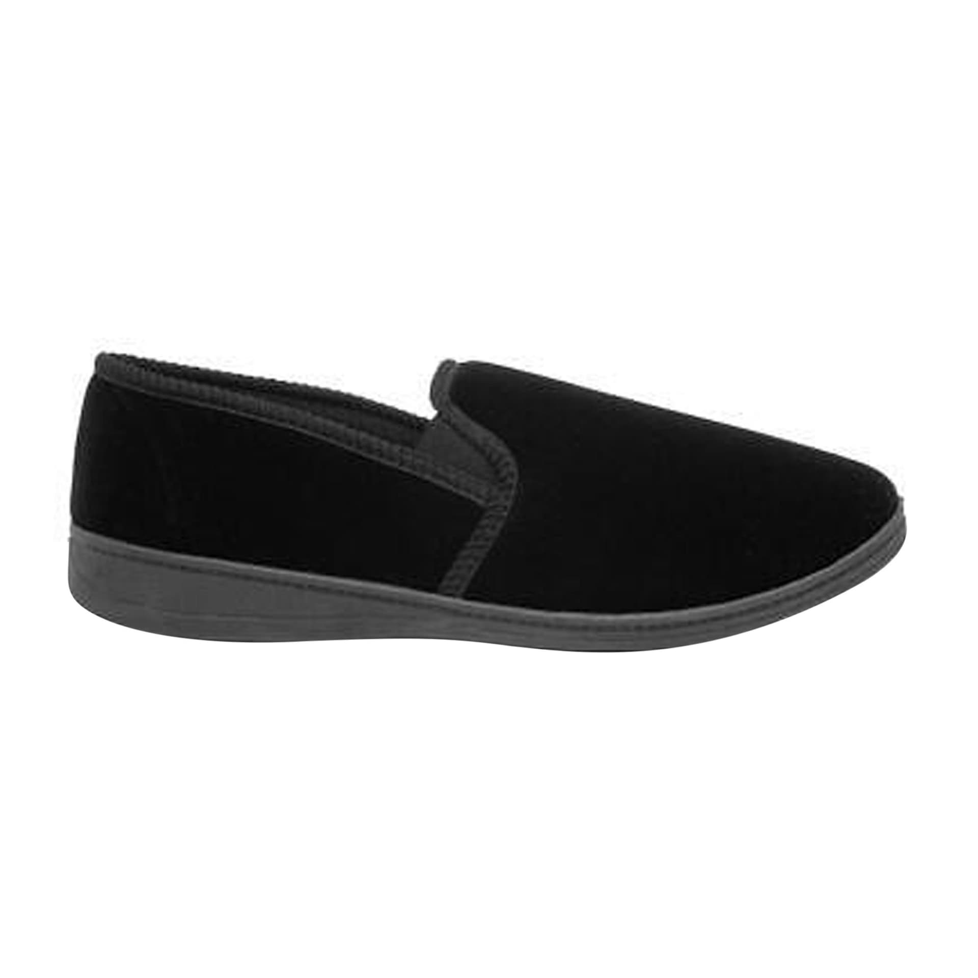 Zedzzz Zedzzz Men's Ross Twin Gusset Velour Slippers in Black
