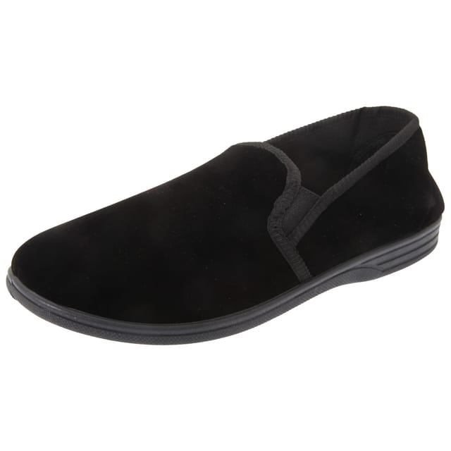 Zedzzz Zedzzz Men's Ross Twin Gusset Velour Slippers in Black - 2