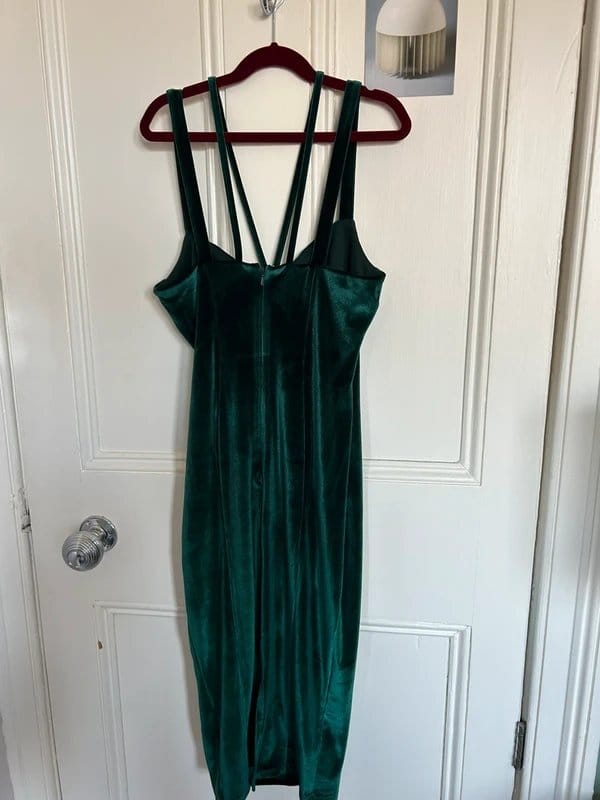 ASOS Dark Green Velvet Strap Dress - UK 8