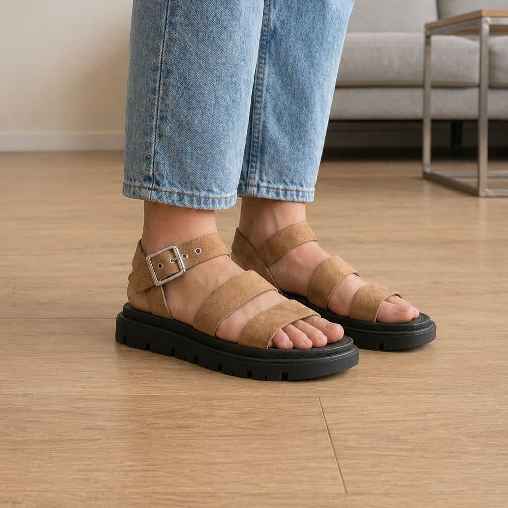 Truffle Collection Truffle Collection Women's Slip On Sandals Polyurethane Open Toe Flat Summer Shoes in Taupe