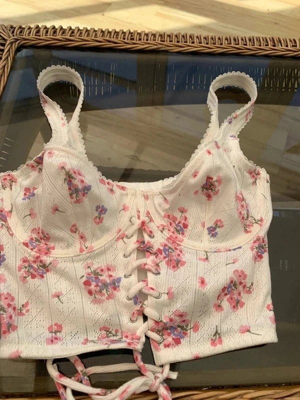 ASOS Design Cream Floral Lace-Front Crop Top