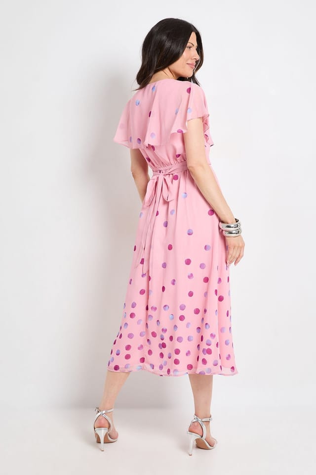 Wallis Wallis Women's Polka Dot Border Cape Sleeve Midi Dress in Pink - 3