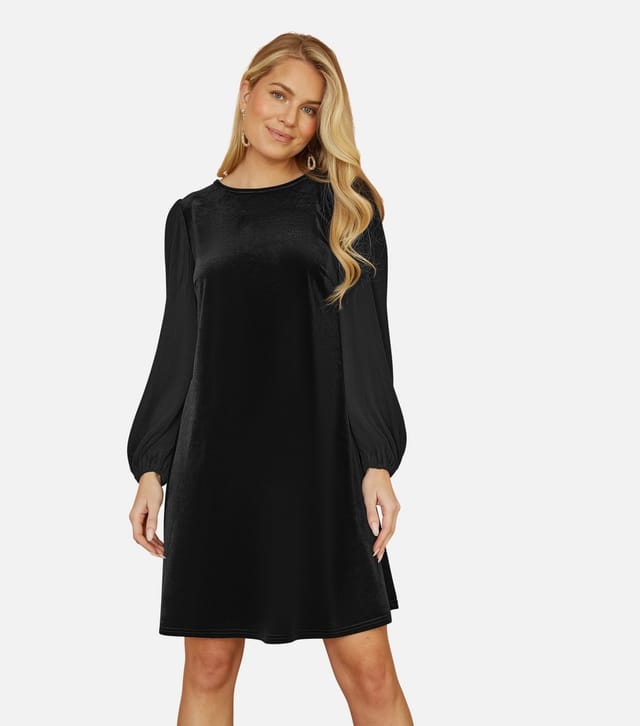Yumi Women's Black Velvet Long Sleeved Tunic Dress Yumi New Look - 2