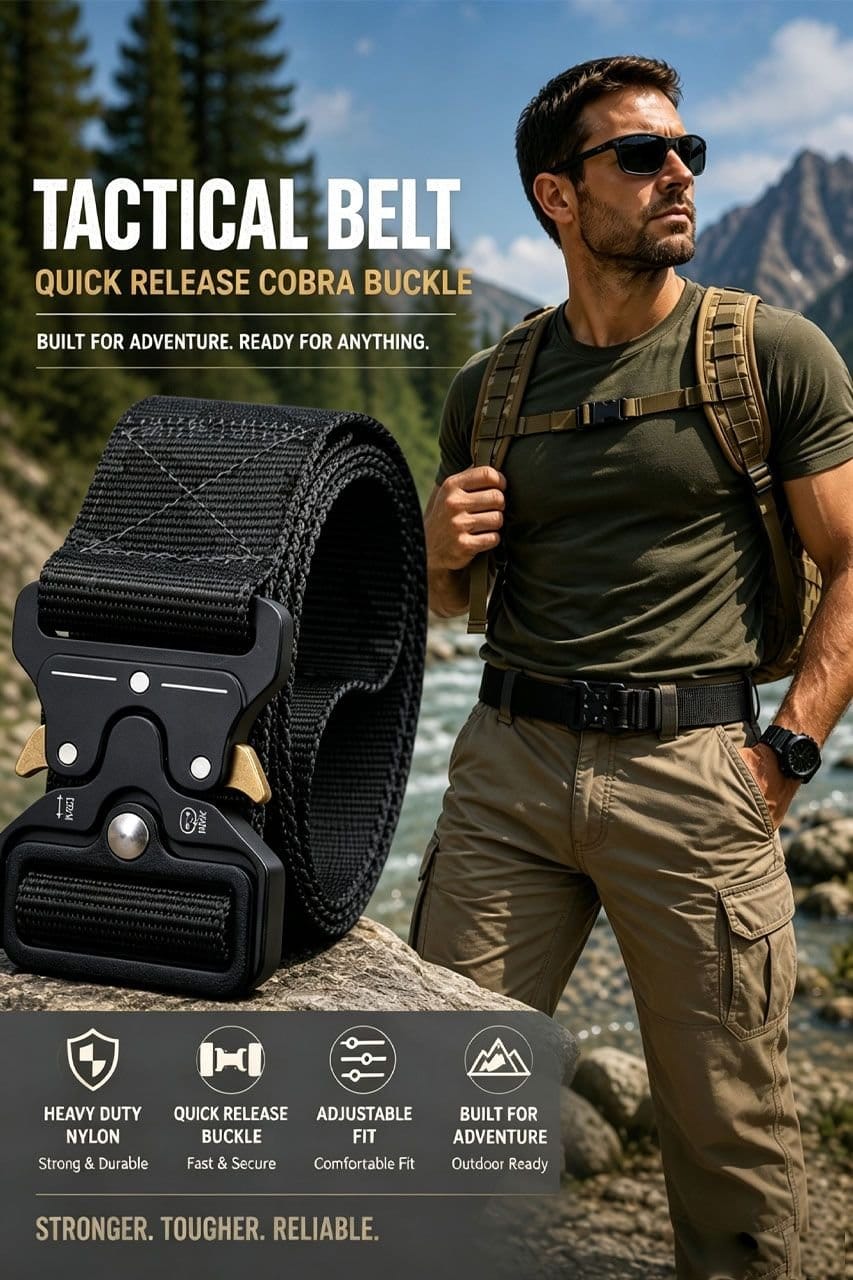 Lovii Lovii Men's Quick Release Tactical Belt for Men Nylon Work Waist Belt Black - 1