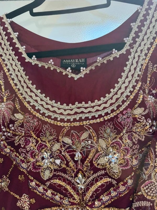 Amayrah Burgundy Gold Embroidered Maxi Dress