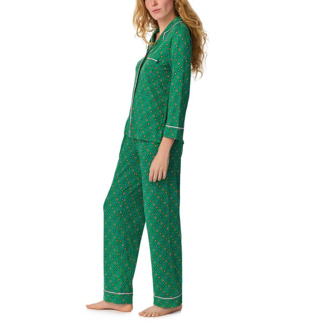 kate spade new york Kate Spade New York Women's 3/4 Sleeve Long PjJ Set in Brushed Jersy with Floral Green Pattern - 3