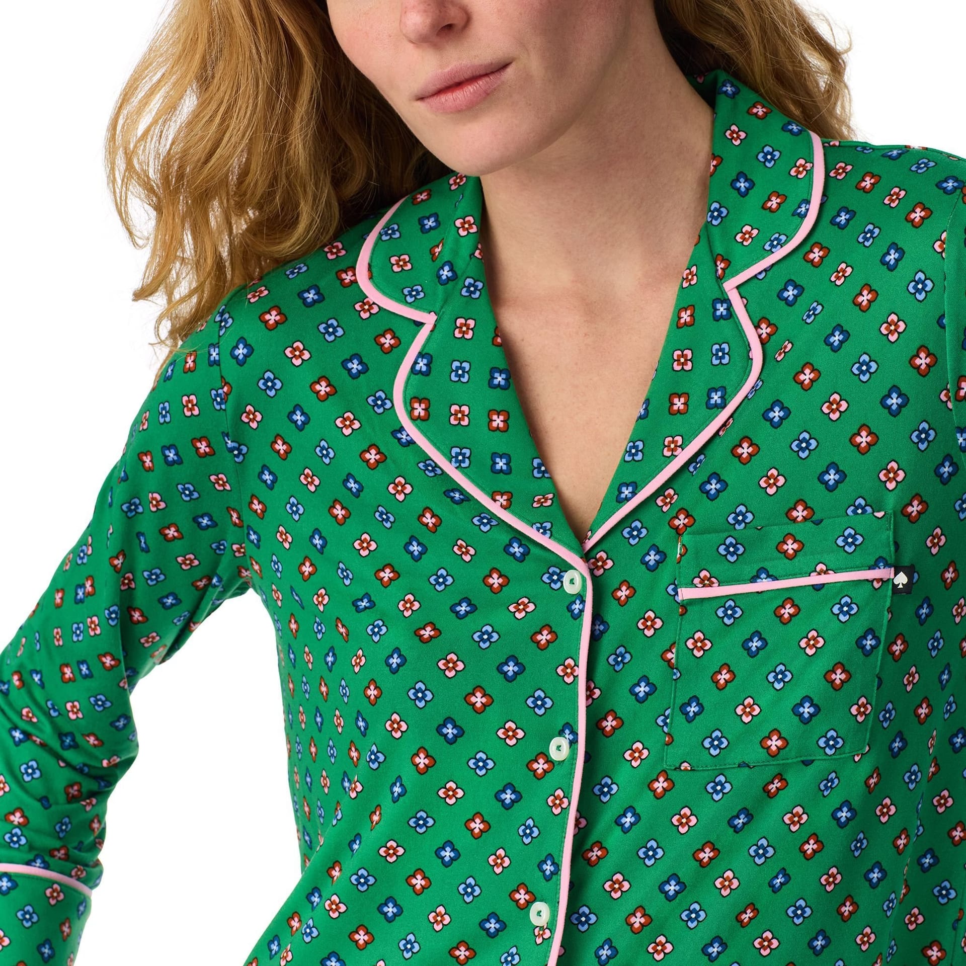 kate spade new york Kate Spade New York Women's 3/4 Sleeve Long PjJ Set in Brushed Jersy with Floral Green Pattern - 4