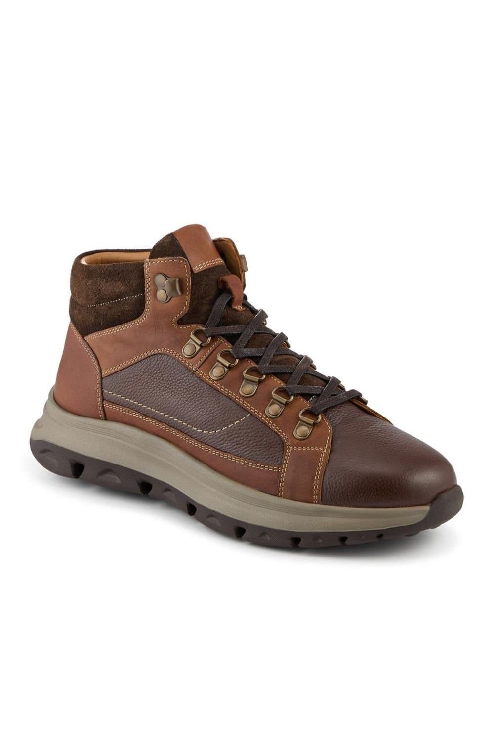 Pavers Pavers Men's Wide Fit Leather Cushioned Sole Boots in Brown