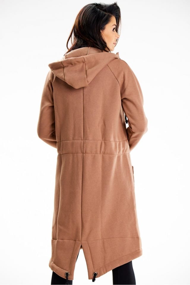 Love Lace Love Lace Women's Long Cotton Hoodie with Hood Pockets in Brown - 3
