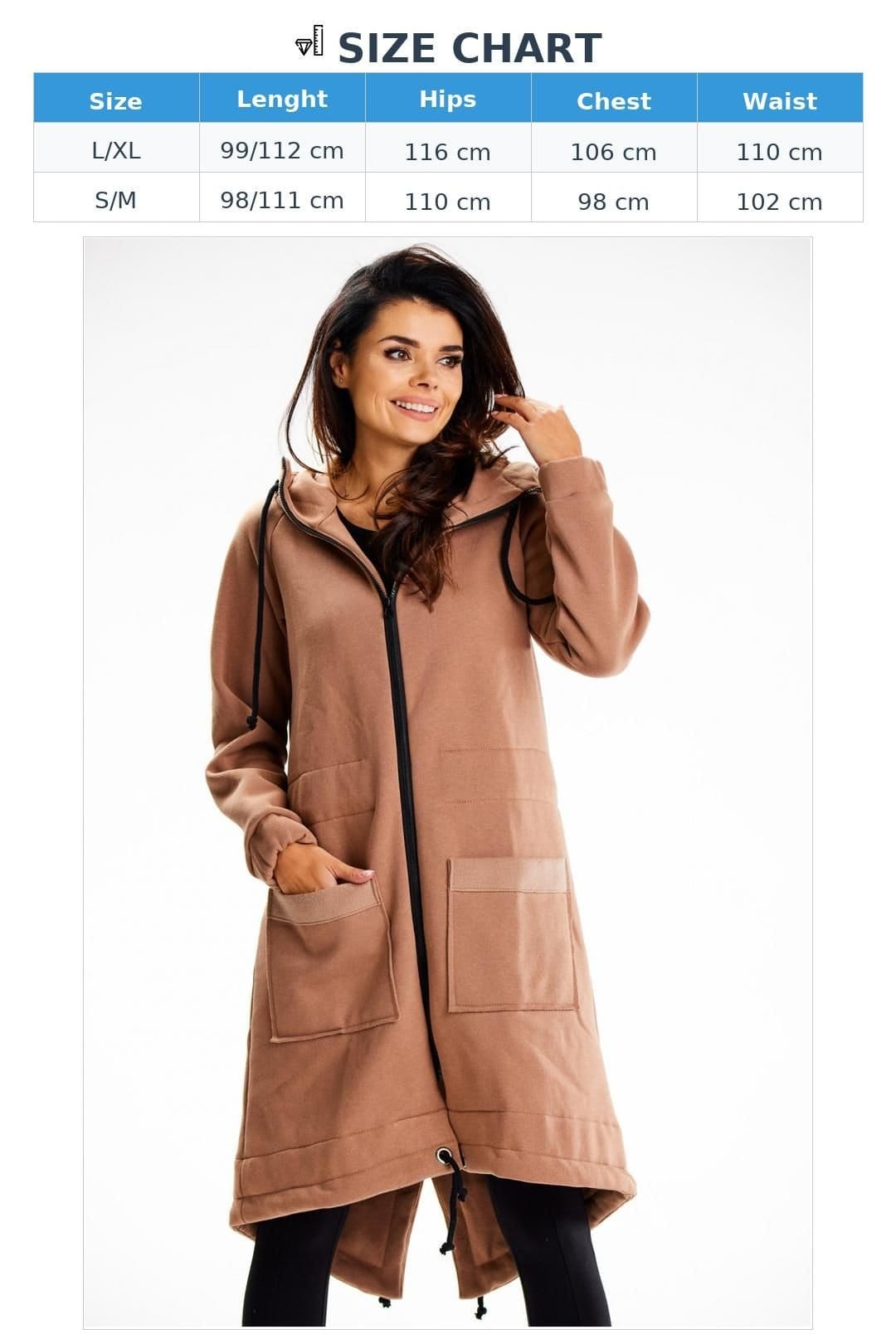 Love Lace Love Lace Women's Long Cotton Hoodie with Hood Pockets in Brown - 4