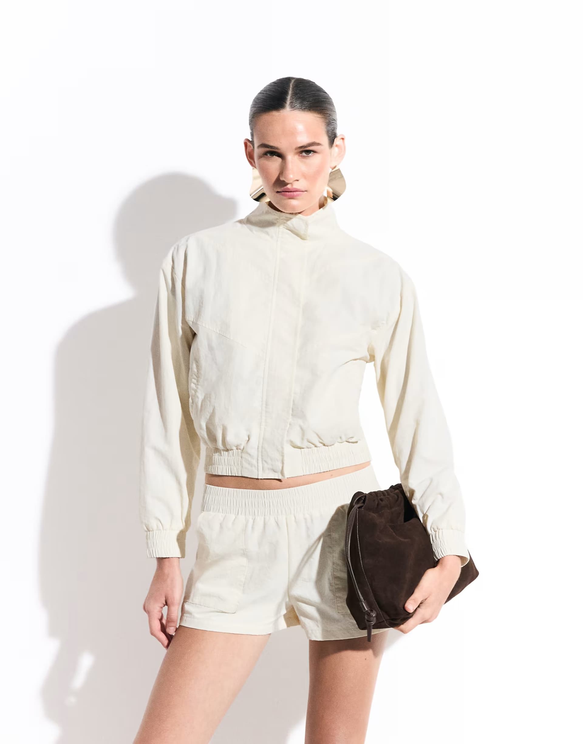 ASOS The Frolic exclusive funnel neck nylon track jacket co-ord in cream