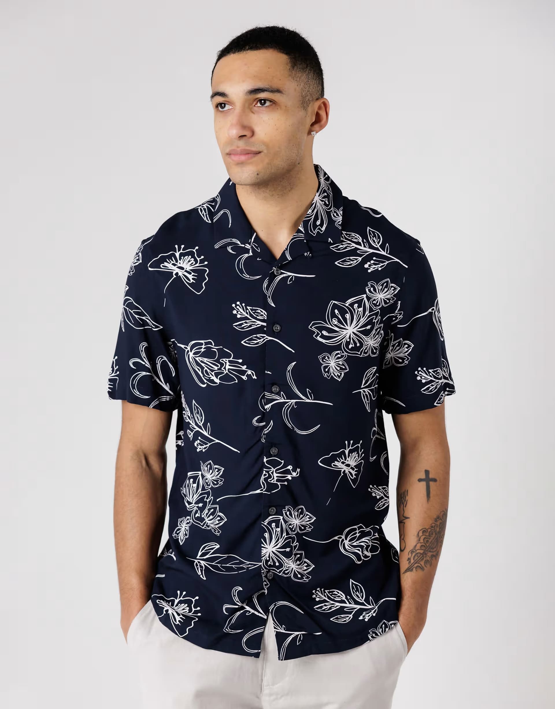 ASOS French Connection Floral print short sleeve shirt in navy
