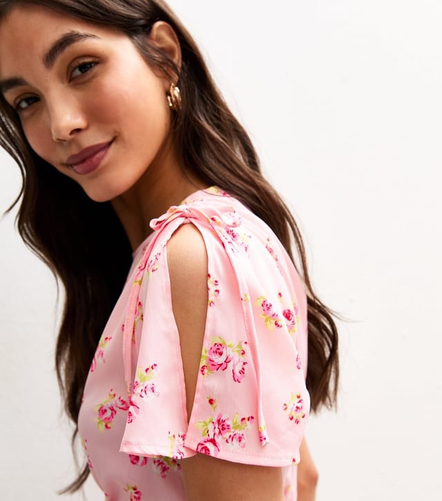 New Look Women's Pink Floral Print Flutter Sleeve Midi Dress New Look - 3