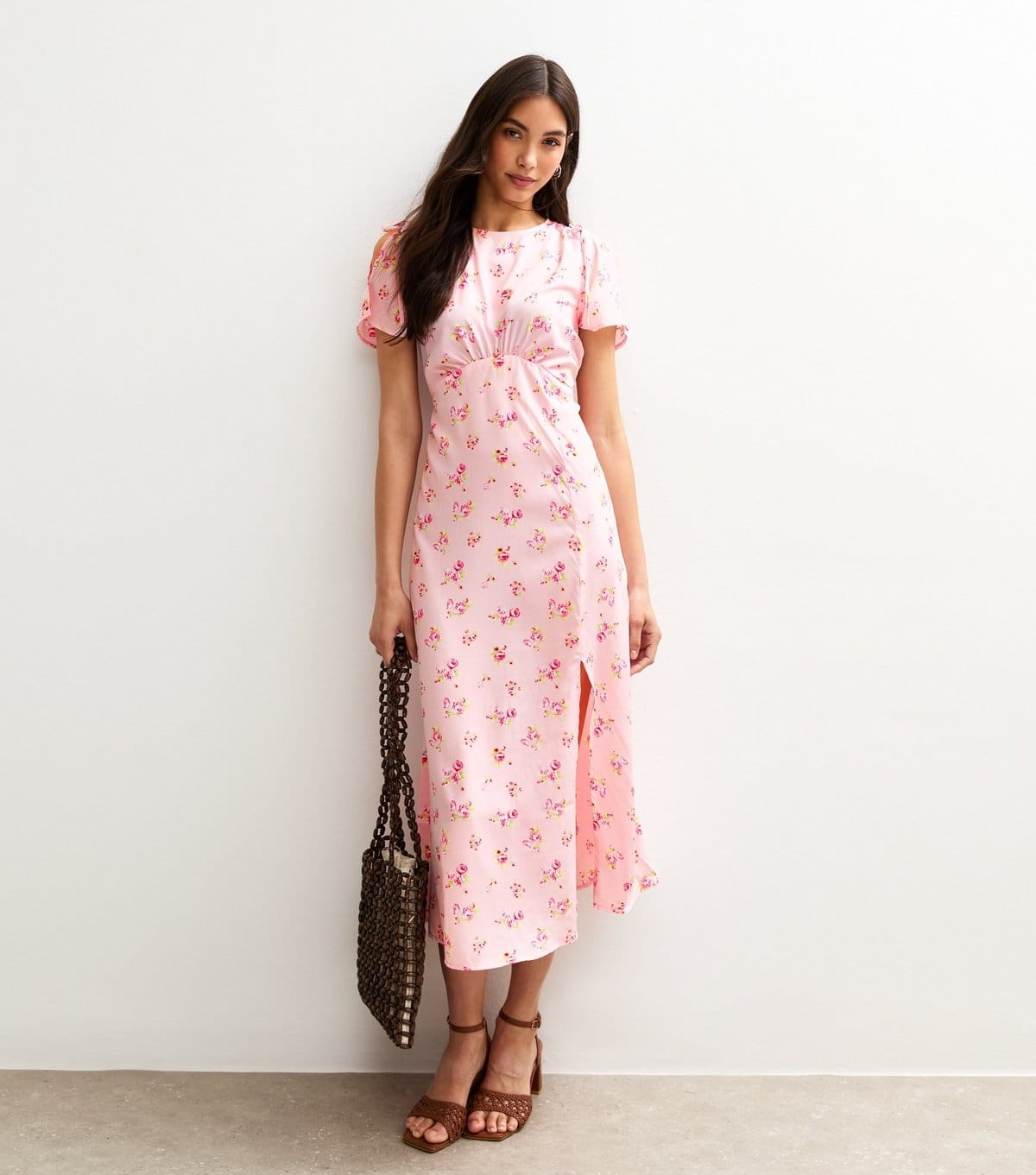 New Look Women's Pink Floral Print Flutter Sleeve Midi Dress New Look - 4