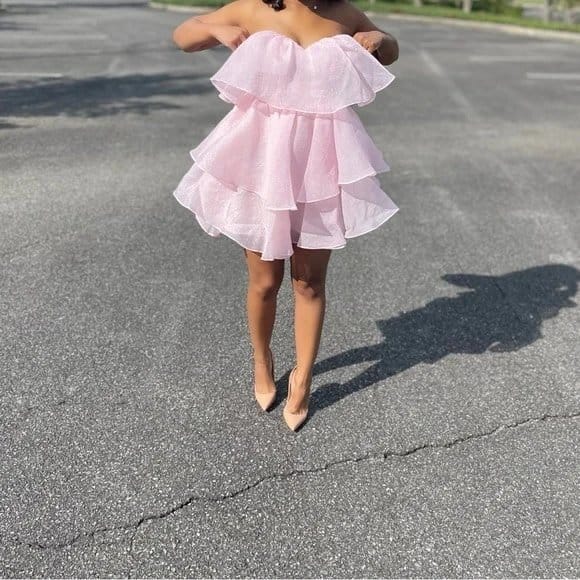 Asos luxe Asos luxe pink chiffon puffy layered mesh mini dress - 1