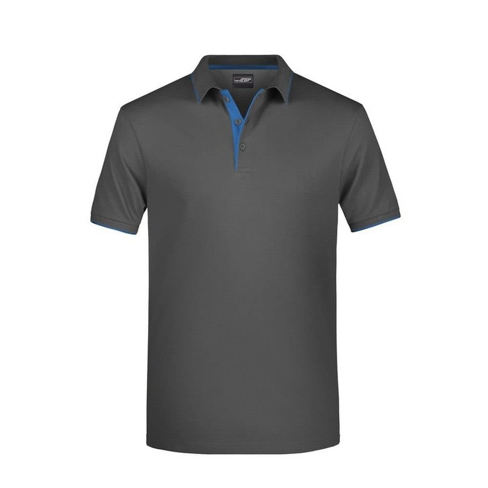 James and Nicholson James and Nicholson Men's Contrast Striped Pique Polo Shirt in Dark Grey