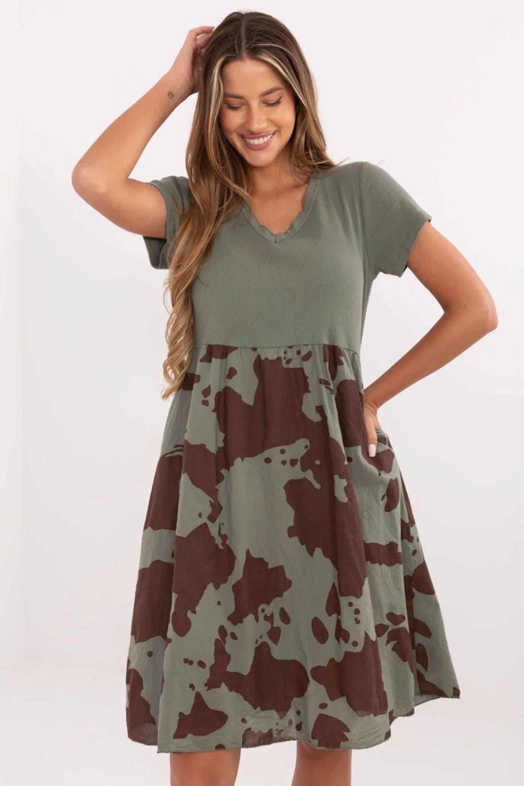 Love Lace Green Camouflage Flared Dress