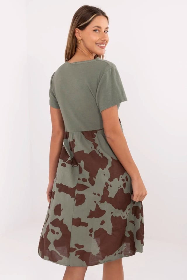 Love Lace Love Lace Women's Ribbed V Neck Flared Cotton Elastane Dress in Green - 3