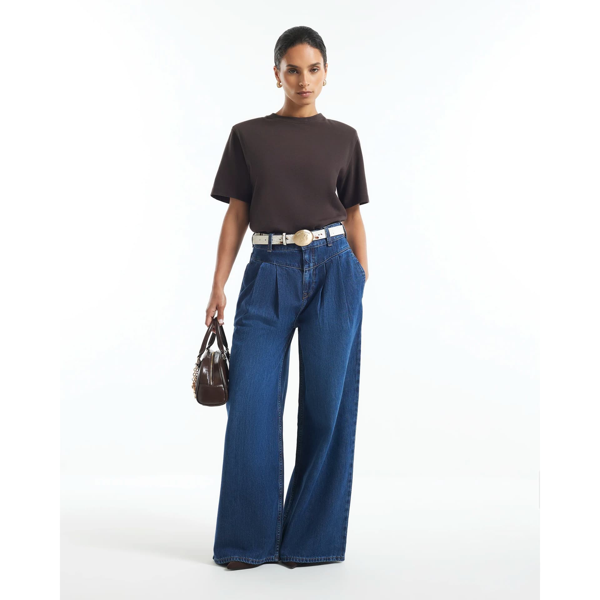 River Island River Island Womens Petite Blue High Waisted Wide Leg Jeans