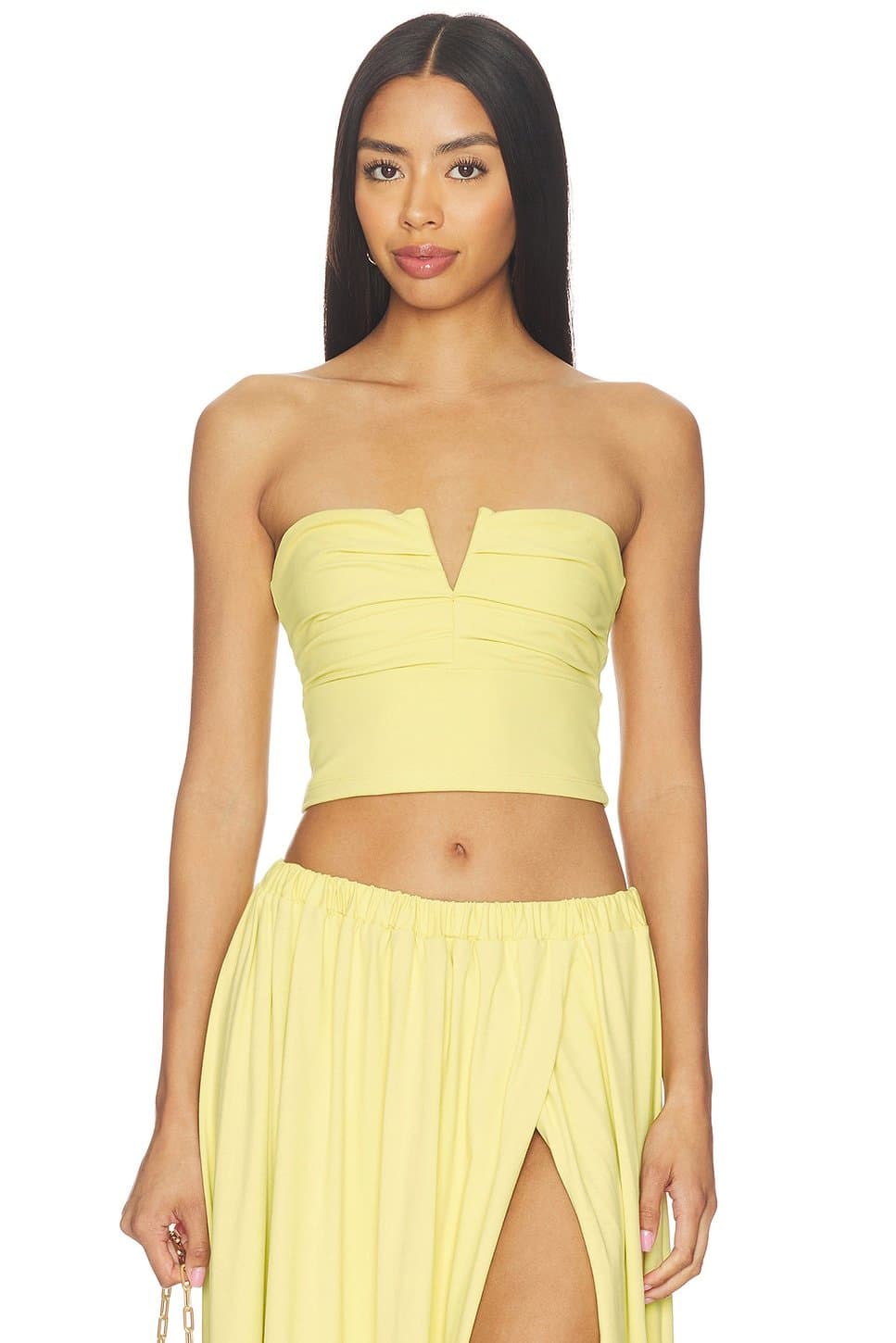 revolve Revolve Crown Yellow Pleated Crop Tube Top