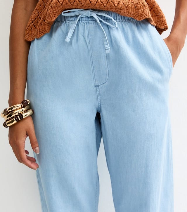 New Look Women's Light Blue Chambray Tapered Drawstring Trousers New Look - 3