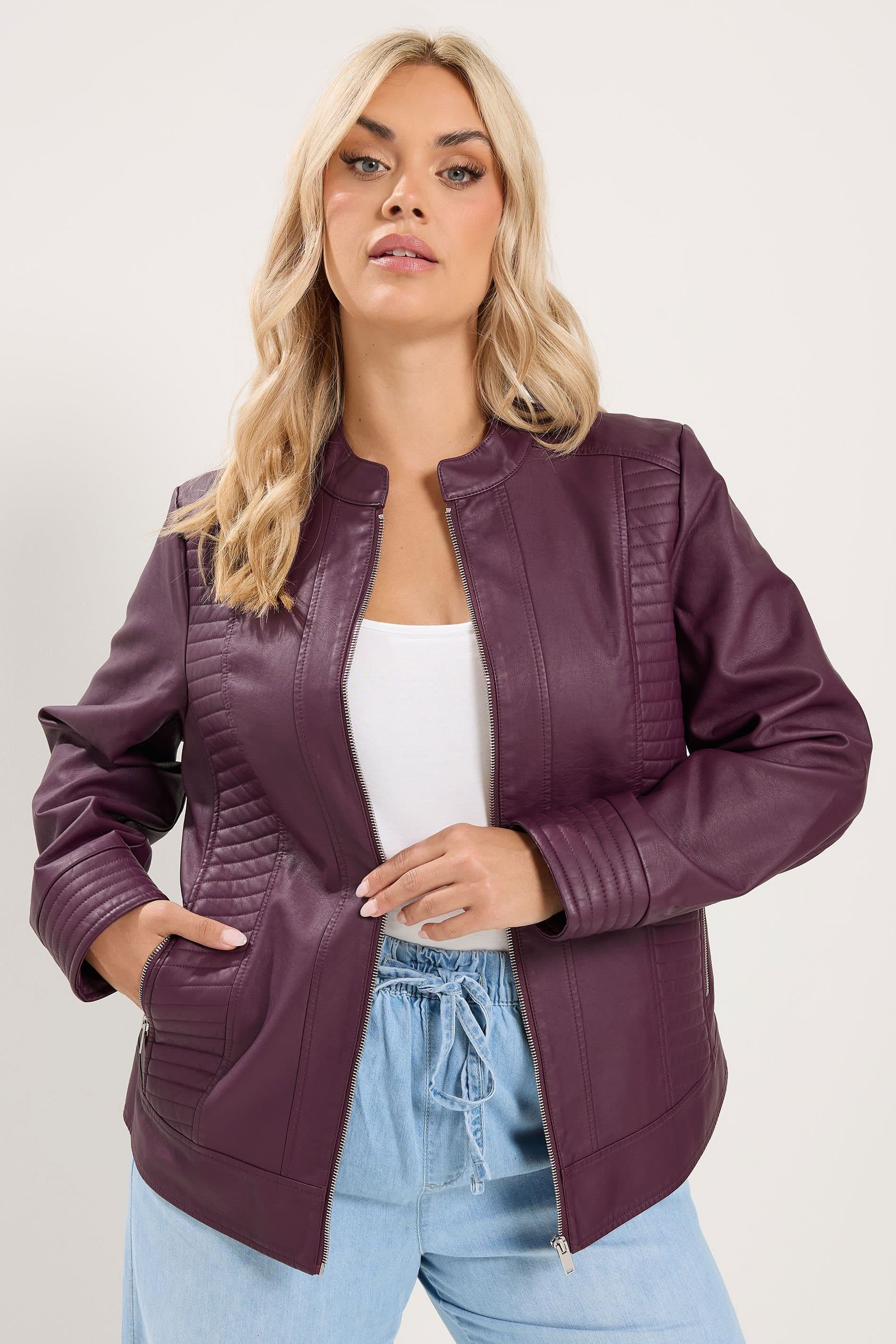 Yours Yours Women's Faux Leather Jacket in Purple