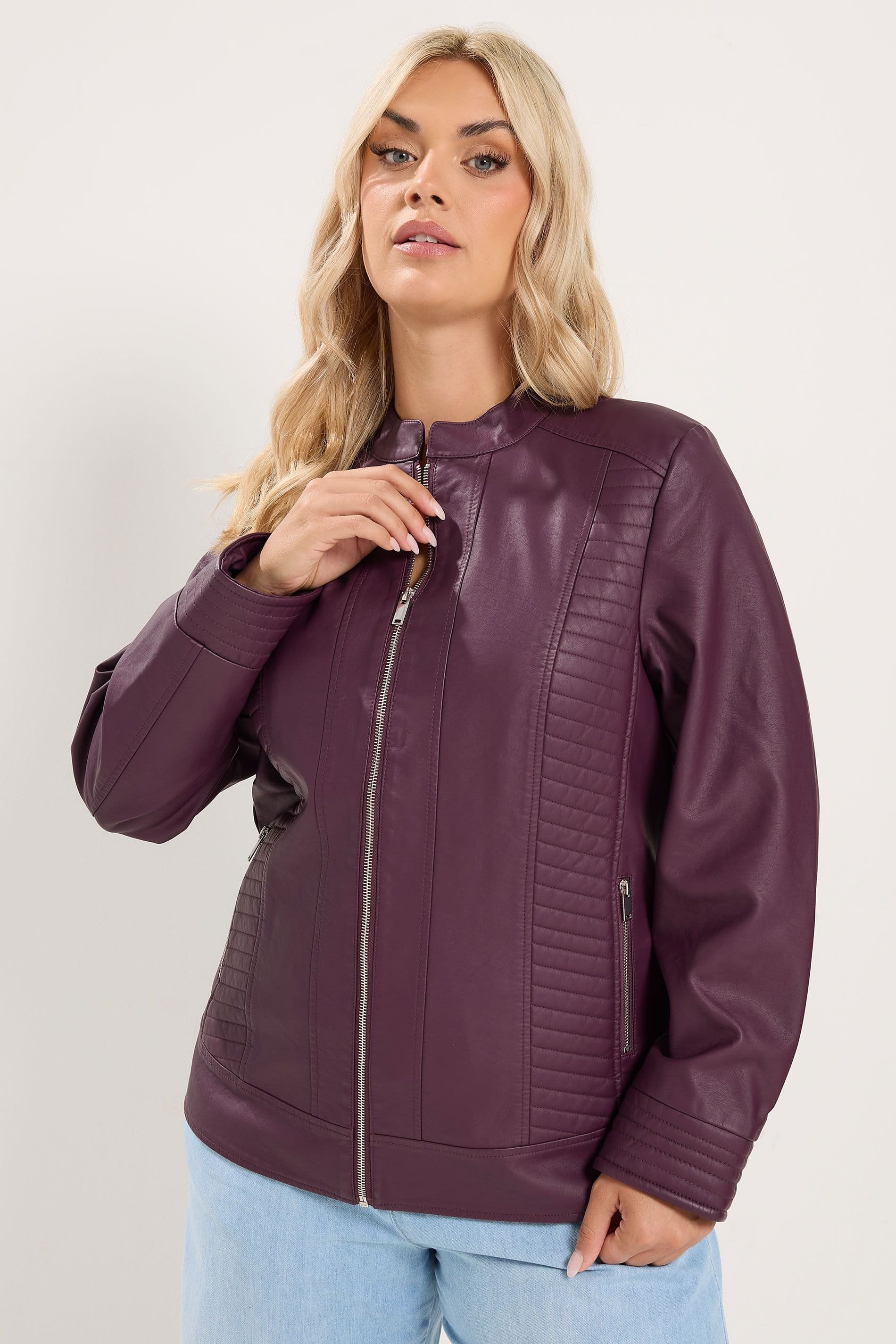 Yours Yours Women's Faux Leather Jacket in Purple - 4