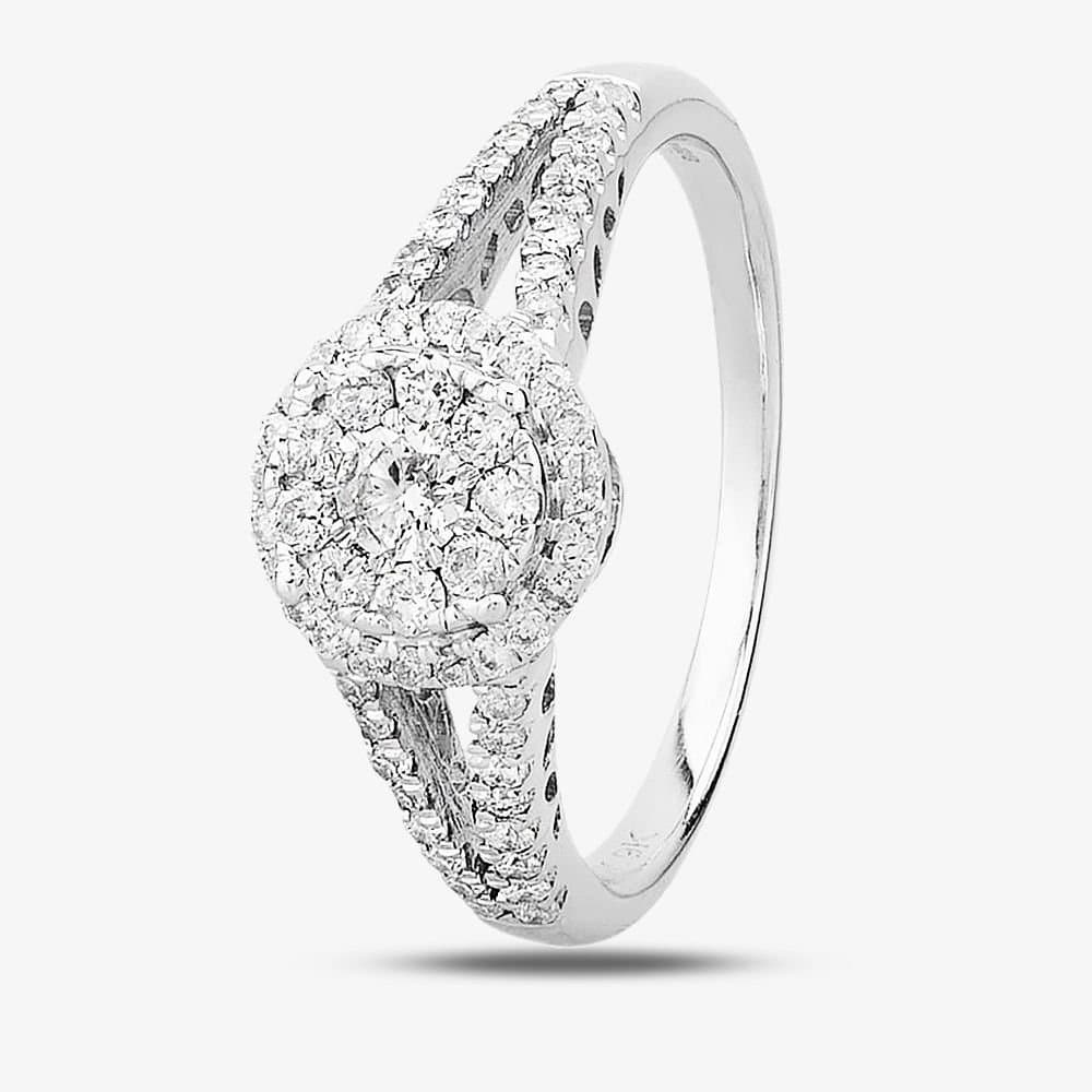 T.H.Baker T.H.Baker Women's 9ct White Gold 0.50ct Diamond Halo Cluster Ring in Silver