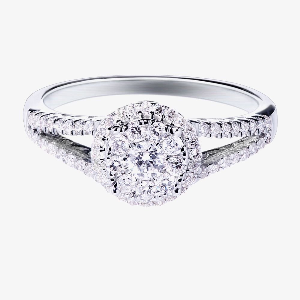T.H.Baker T.H.Baker Women's 9ct White Gold 0.50ct Diamond Halo Cluster Ring in Silver - 2