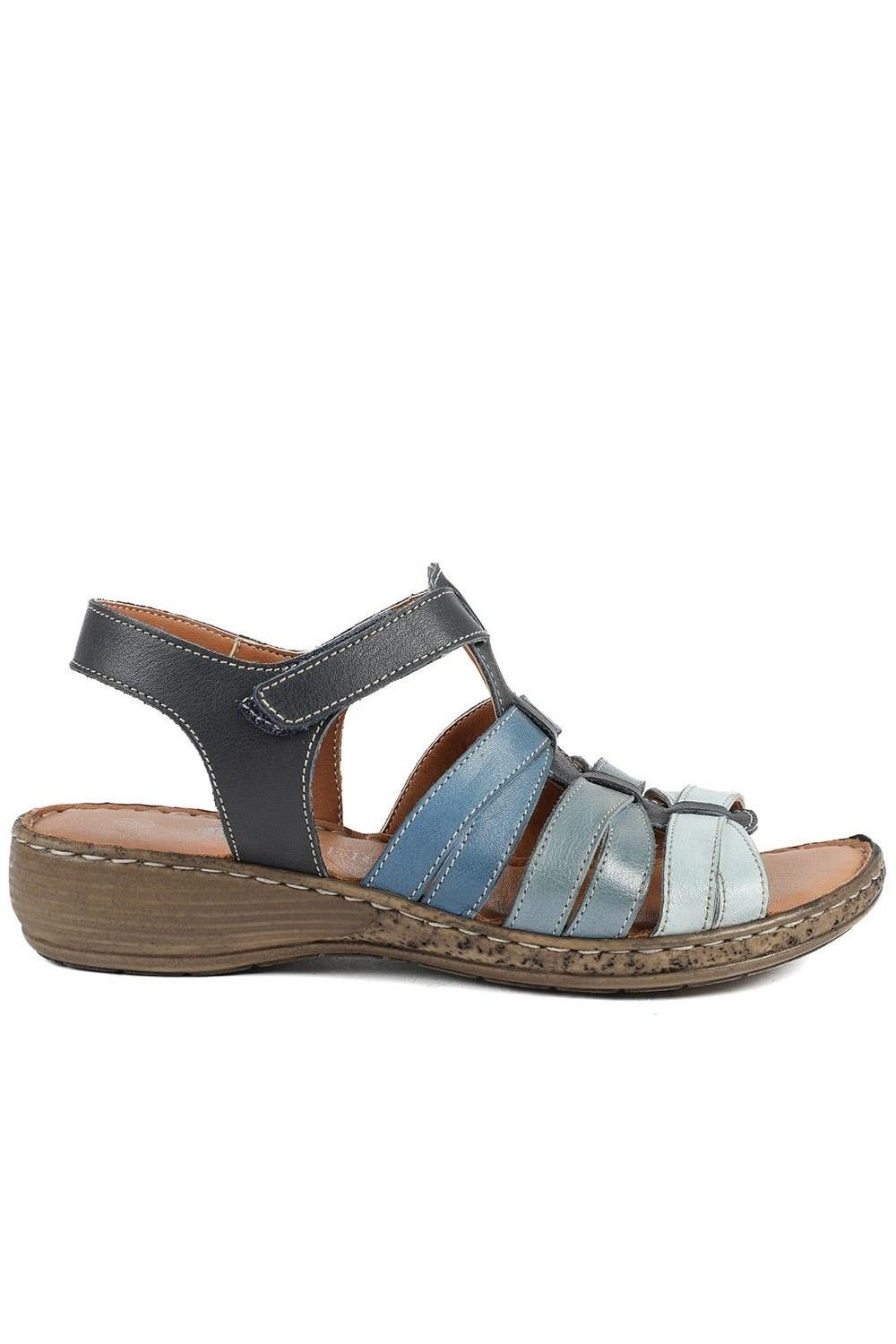 Pavers Pavers Women's Premium Leather Adjustable Fasten Sandals in Navy - 2