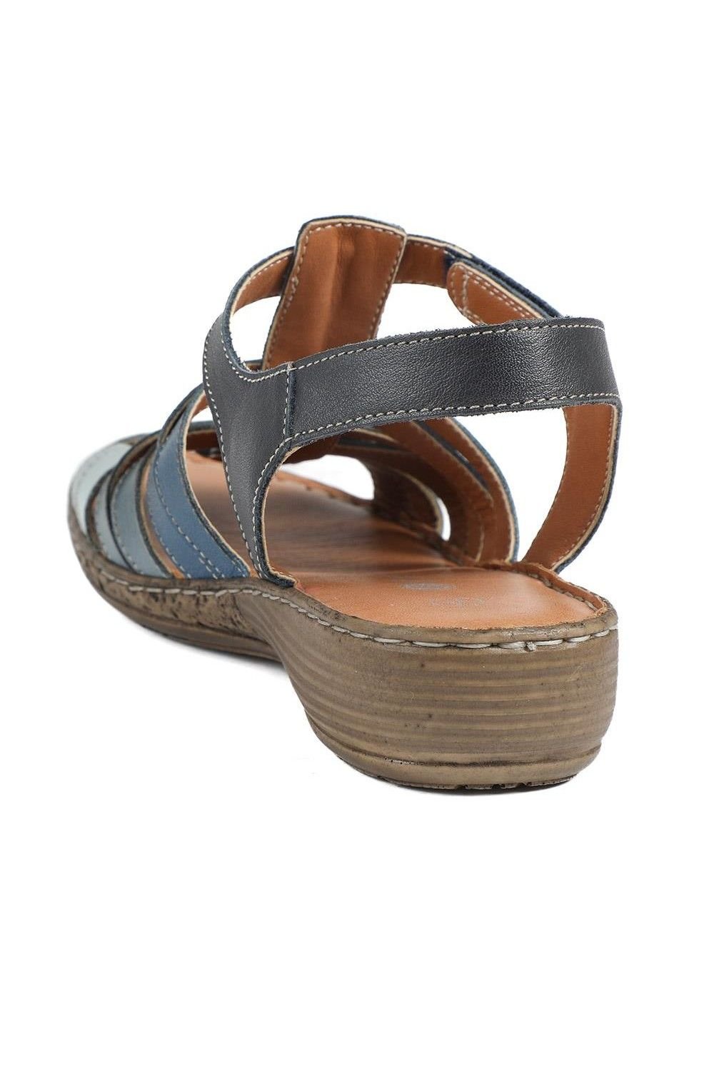 Pavers Pavers Women's Premium Leather Adjustable Fasten Sandals in Navy - 3