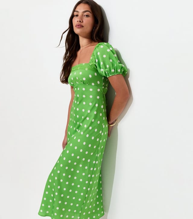 New Look Women's Green Polka Dot Puff Sleeve Midi Dress New Look - 3