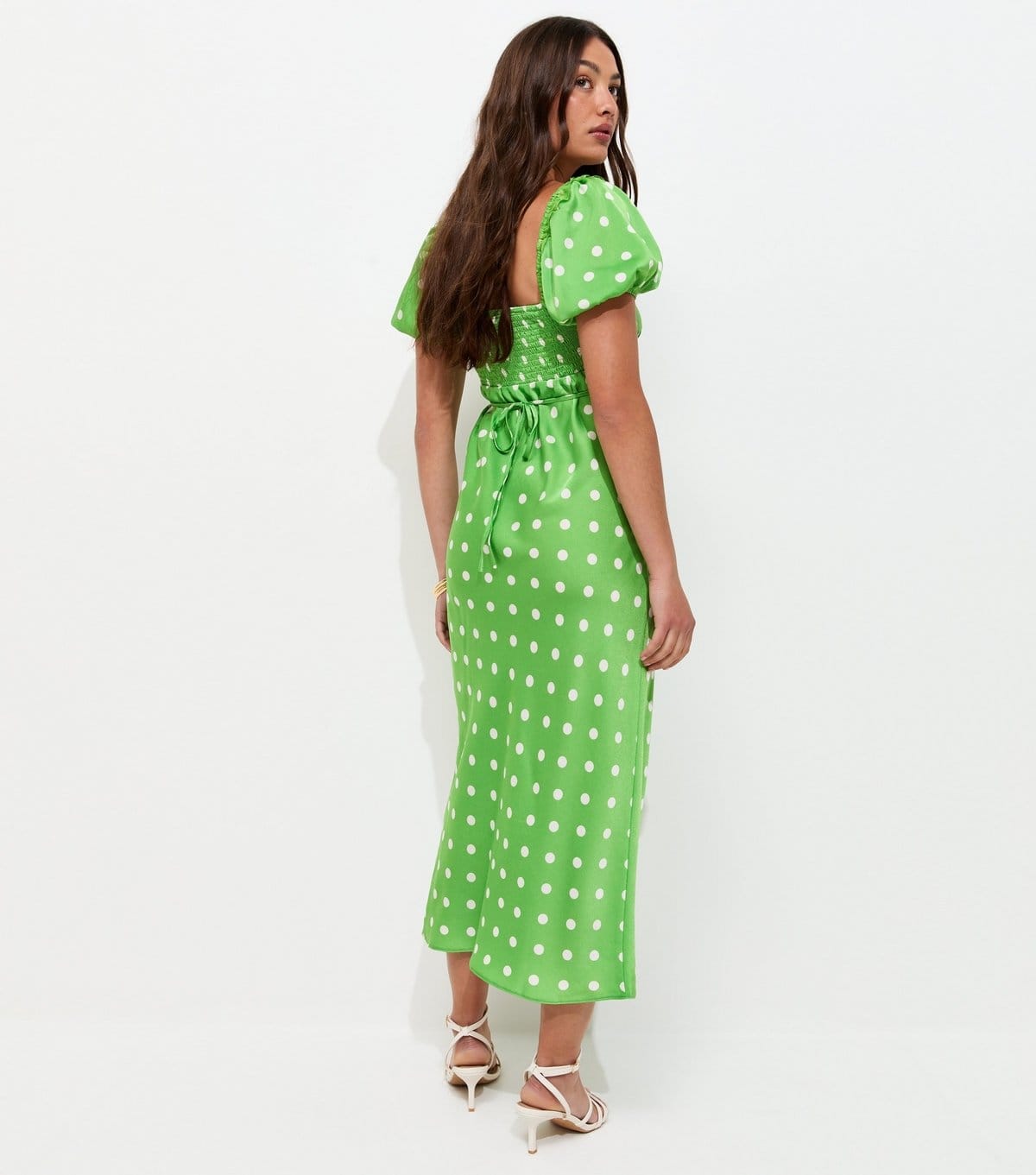 New Look Women's Green Polka Dot Puff Sleeve Midi Dress New Look - 4