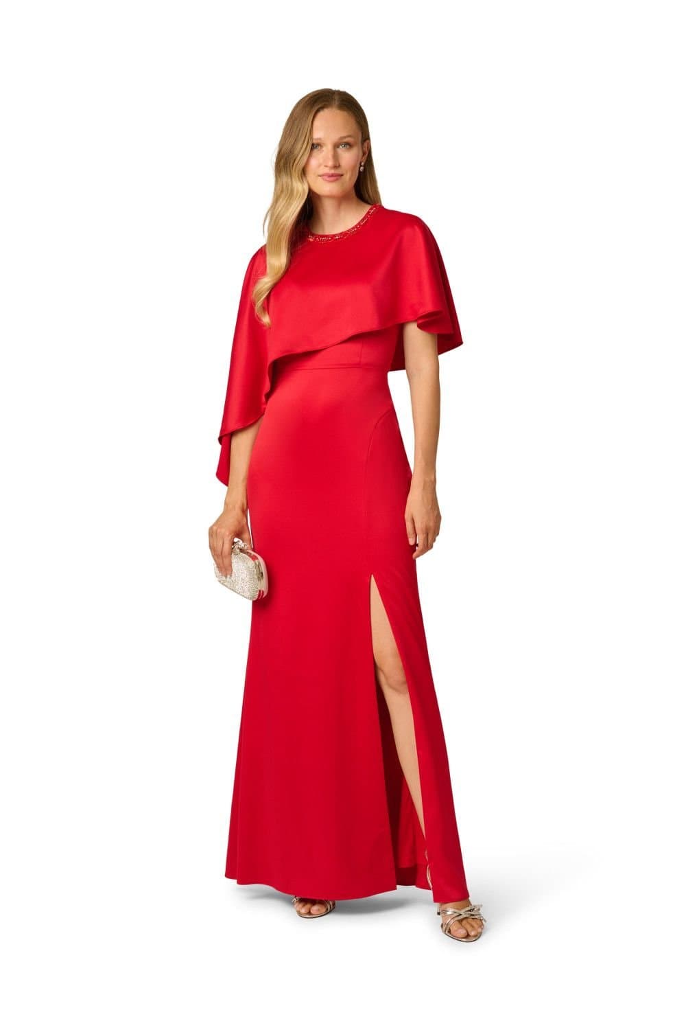 Adrianna Papell Adrianna Papell Women's Asymmetric Cape Gown in Red