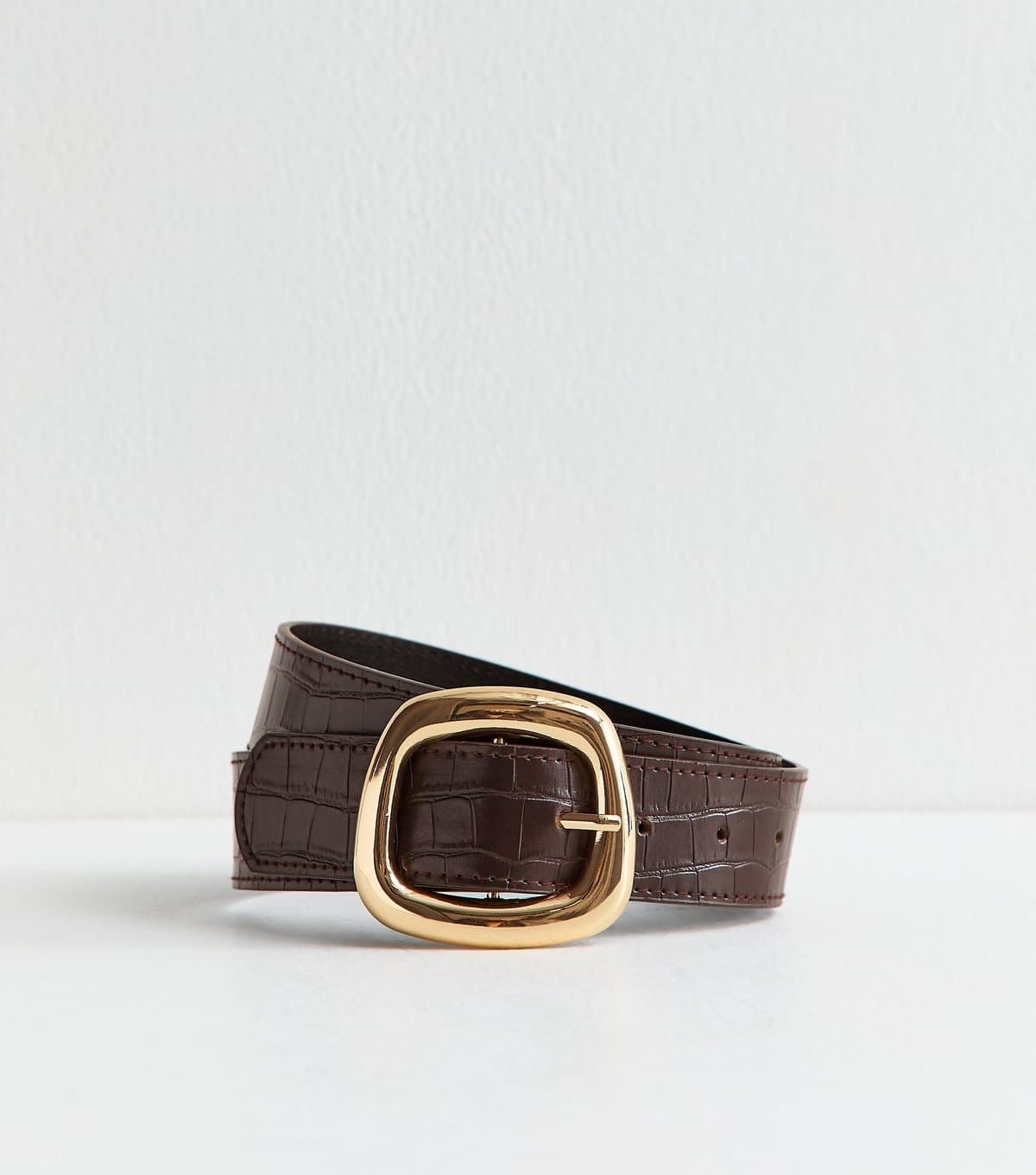 New Look New Look Dark Brown Croc Embossed Faux Leather Belt