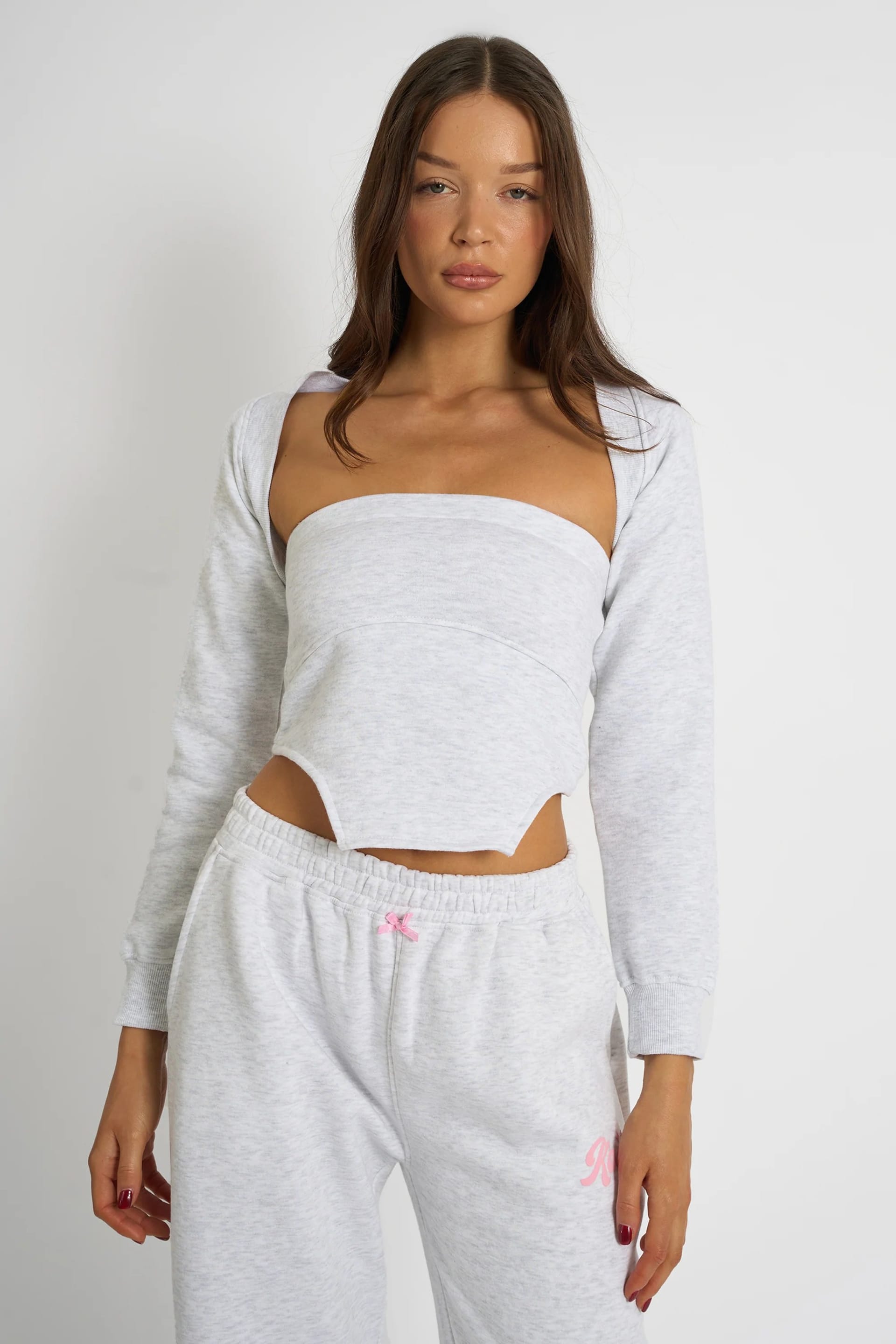 Kaiia Bandeau Crop Top & Bolero Light Grey Marl