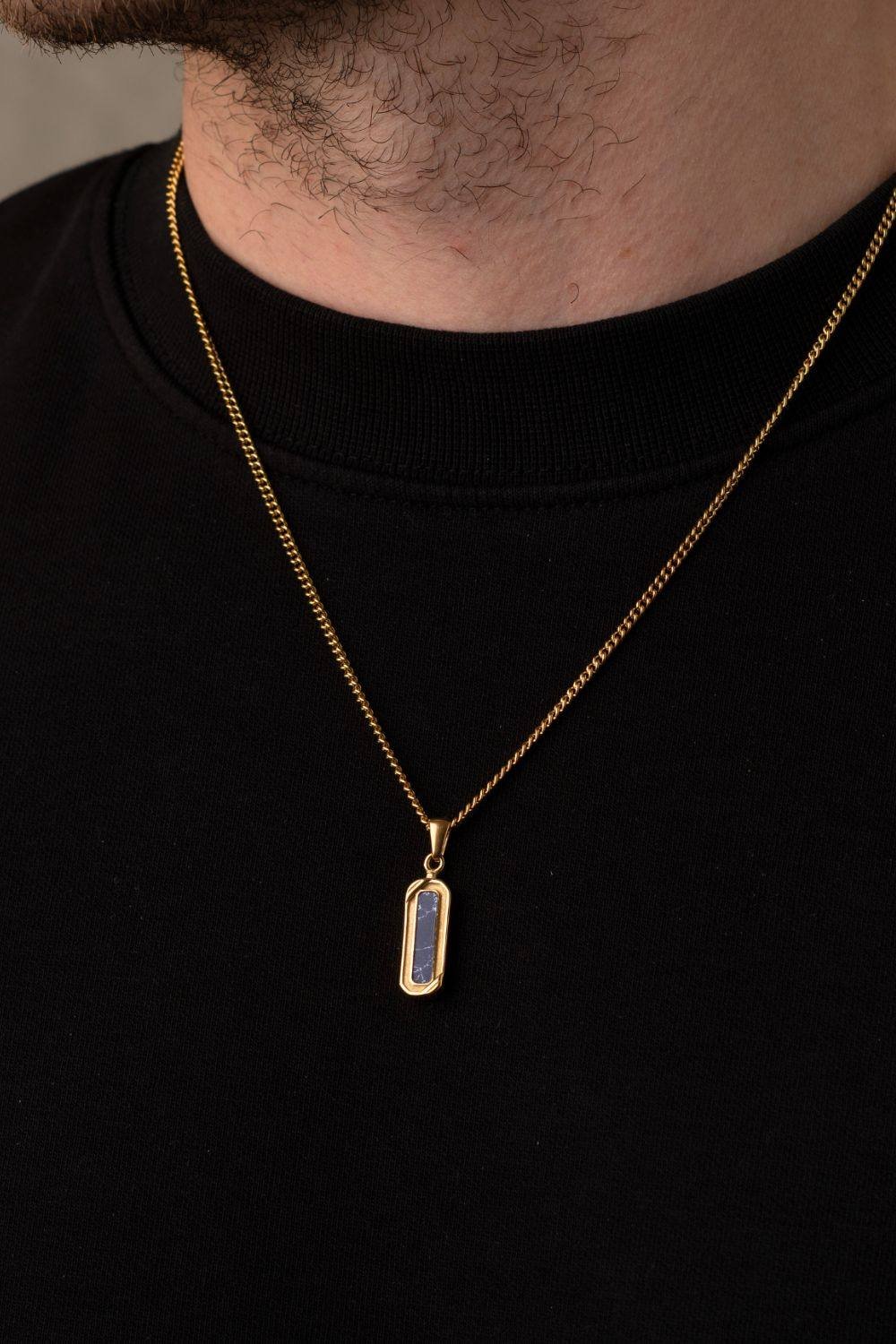 Outrage London Outrage London Men's 18K Gold Lapis Lazuli Pendant Necklace - 2
