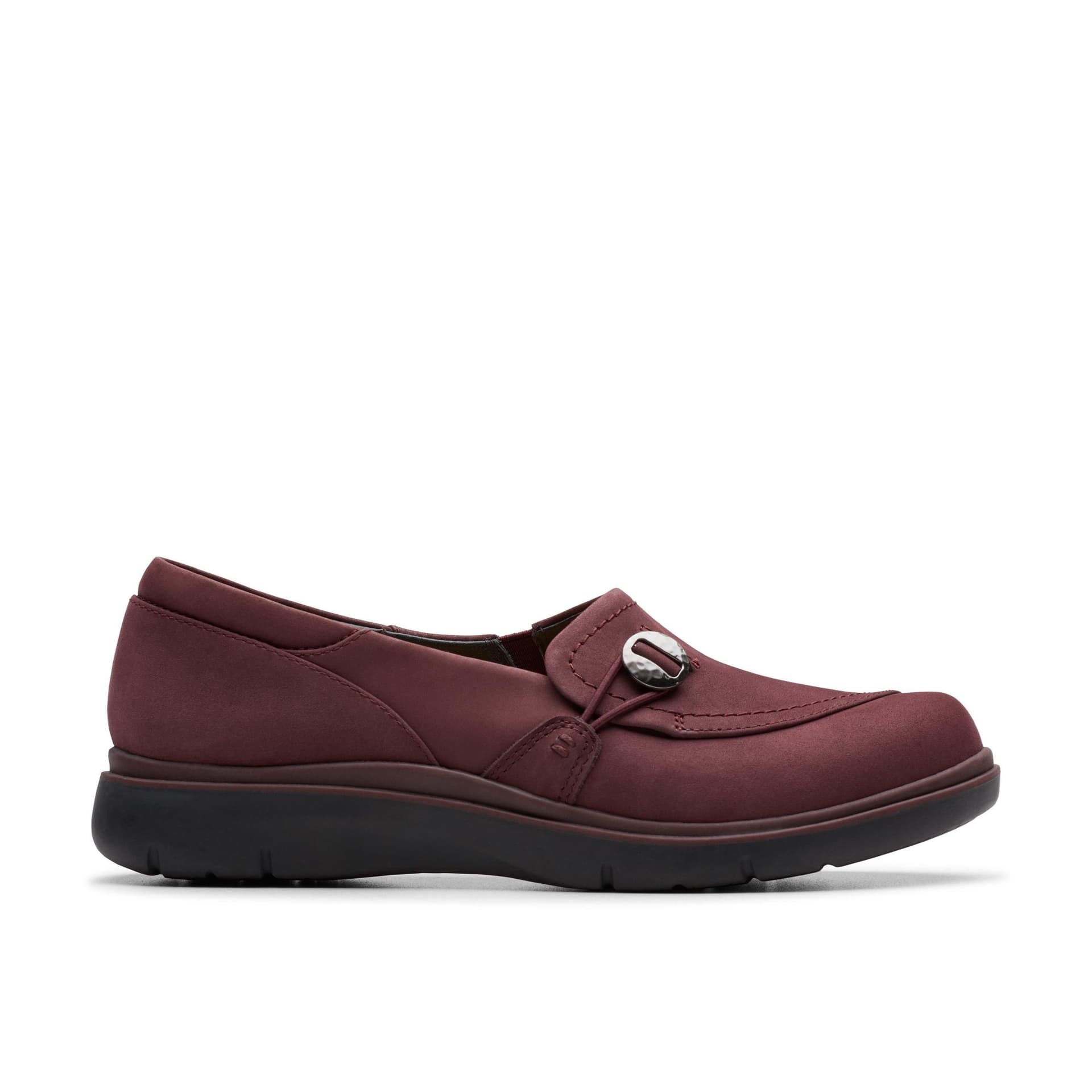 Clarks Clarks Women's Certina Ease Wine Nubuck Slip Ons in Red
