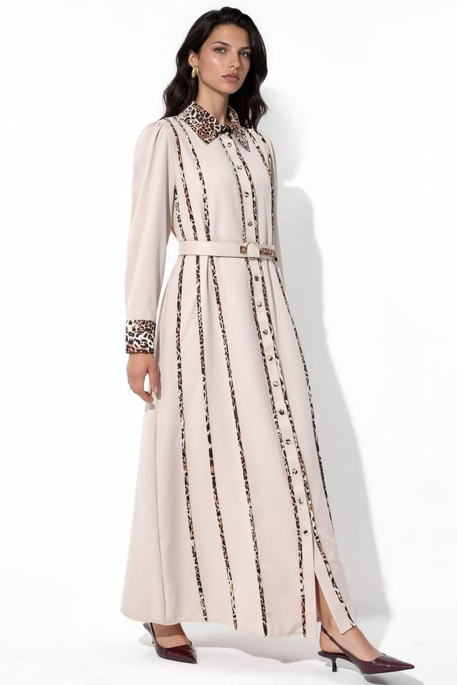 MSN Collection MSN Collection Women's Leopard Print Maxi Shirt Dress in Beige - 2