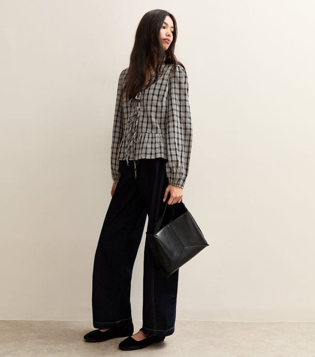 New Look Women's Black Check Tie Front Blouse New Look - 3