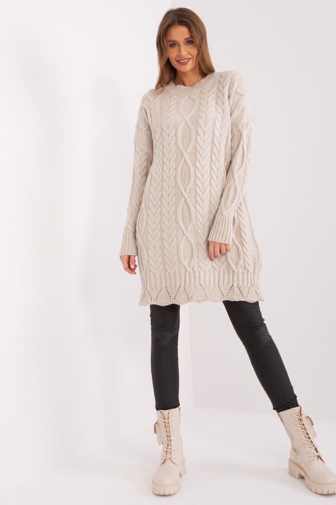 Love Lace Love Lace Women's Textured Long Sleeve Casual Midi Dress in Beige