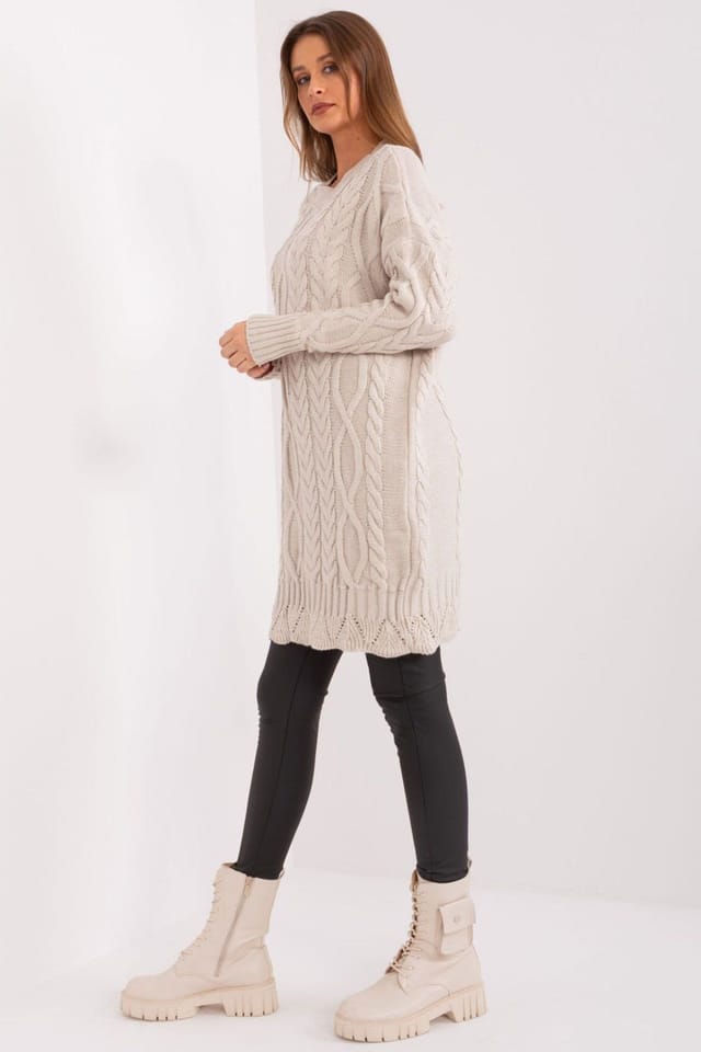 Love Lace Love Lace Women's Textured Long Sleeve Casual Midi Dress in Beige - 2