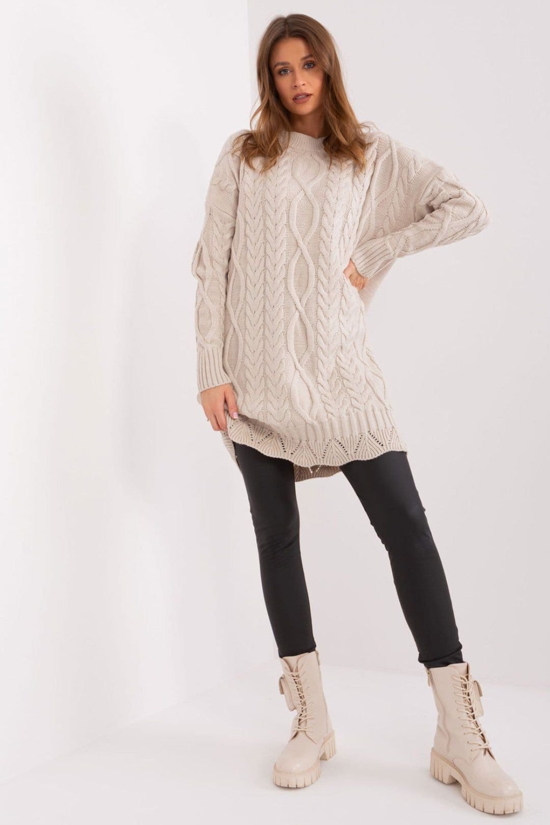 Love Lace Love Lace Women's Textured Long Sleeve Casual Midi Dress in Beige - 4
